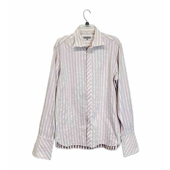 Ted Baker London Flip Cuff Shirt‎ Size 4 (M) Men Pink Stripe Cotton Turkey Mint - Picture 3 of 16